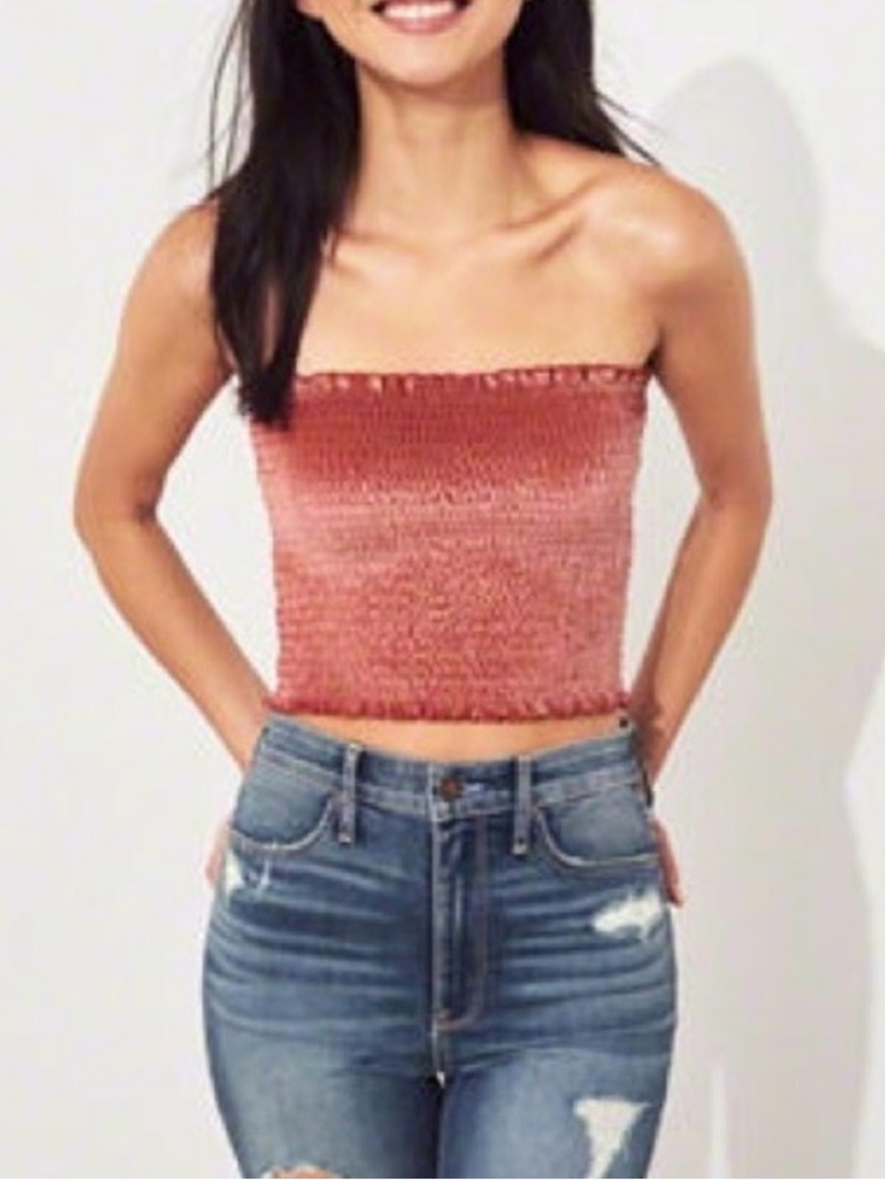 Smocked Strapless Tube Top - Desert Rose